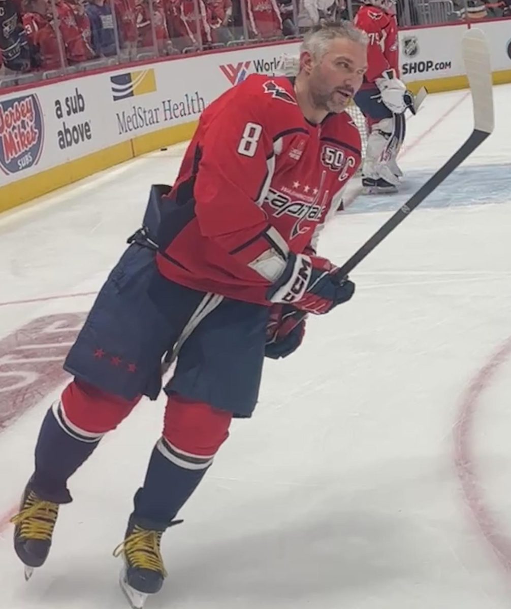Alex Ovechkin warming up before his second playoff game where they won 3-1