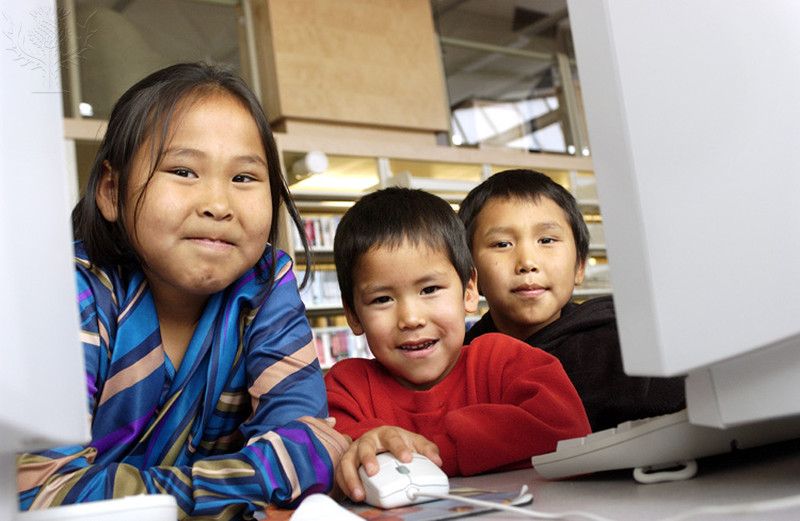 Kids Working on Computers, Library, Cambridge Bay, Nunavut.