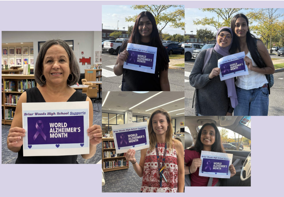 Student and Staff of BWHS holding an Alzheimer's Awareness poster!
