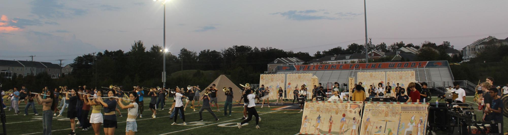 Briar Woods Falcon Regiment Marching Band during a runthrough of the show.